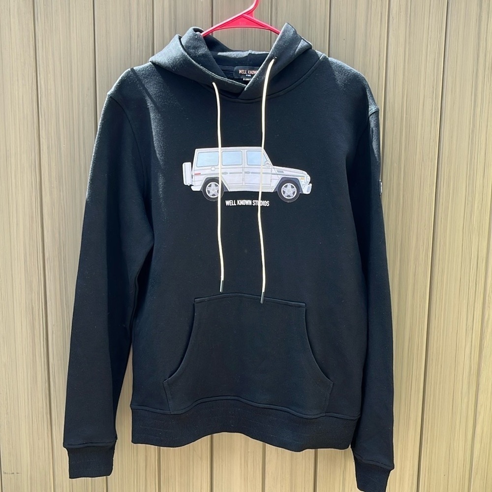Well Known Studios Mens Black G Wagon Graphic Hoodie Size Medium Cotton Pullover